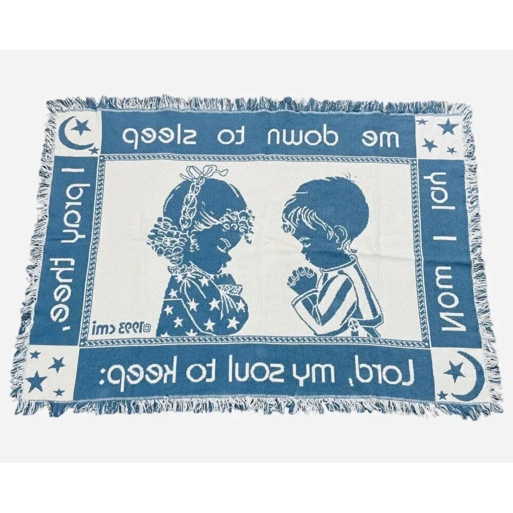 Vintage 1993 CMI Childrens Prayer Tapestry Throw 47x33 Now I Lay Me Kids Praying
